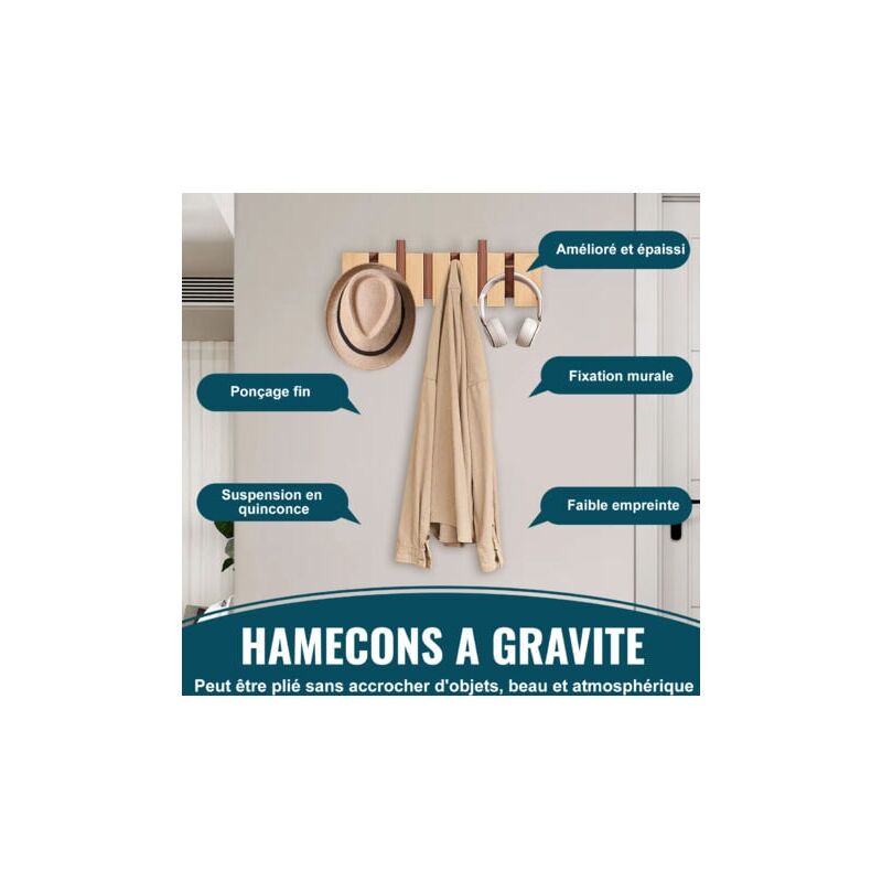 Portemanteau Mural Extensible En Bois - 10 Crochets, Pliable En Accordéon, Jusqu'à 30 Cm