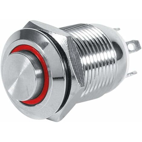 Commutateur de Bouton Poussoir de Puissance de la Voiture LED de 12mm, 1NO imperméabilisant momentané en métal de commutateur de Cercle de Bouton Poussoir 4 rouge