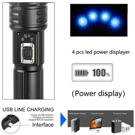NOUVELLES Lampes De Poche LED Haute Puissance 1000000LM Batterie Intégrée 15000mah Lampe De Poche Tactique Projecteur D'urgence Lanterne La Plus Puissante