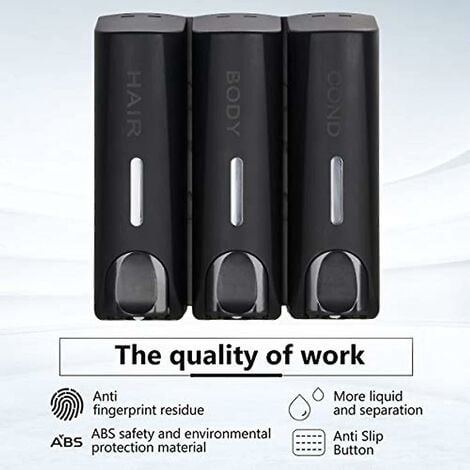 CREA 3 Distributeur de Savon Pour Gel Douche Shampoing Après-Shampooing Support Mural Noir Mat