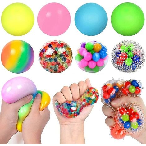 CREA Stress Ball Fidget Toys - 8 Pack Sensory Squeeze Ball Rainbow Relief  Stress Balls For Kids