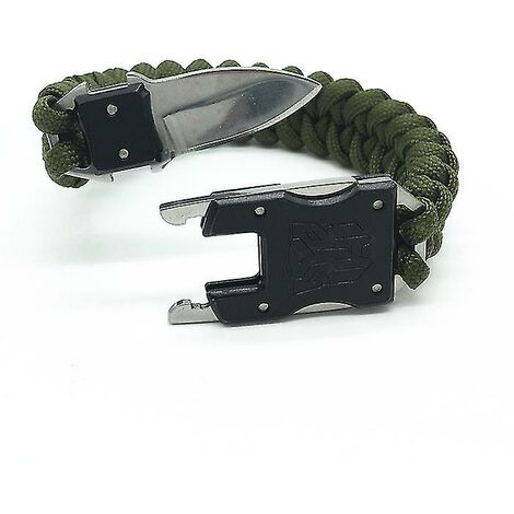 Crea – Bracelet en corde d'ombrelle avec couteau intégré – Lot de 2 pièces – Résistant à la corrosion – Tension de 220 kg – Couleur verte