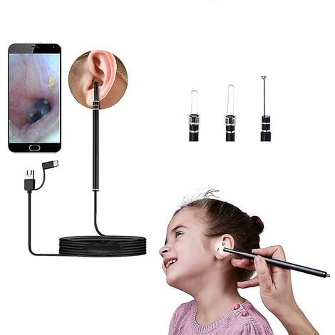 Otoscope médical dans les oreilles, nettoyeur d'oreille, Endoscope,  appareil photo, cire de nettoyage des oreilles, Android Pc, Type C