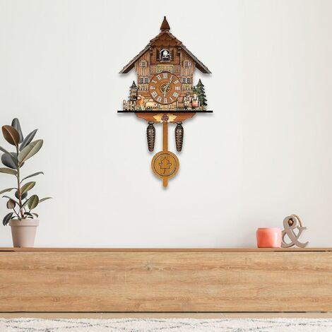 Horloge Murale Coucou Forêt Noire En Bois - Pendule Swing - Style Chalet - 22.5 X 11.5 X 5 Cm - Pile AA Non Incluse