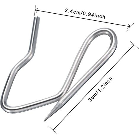 CREA Wabjtam Lot de 100 épingles à crochets pour rideaux, épingles à crochets en métal pour plis de rideaux, rideaux de porte et rideaux de douche (argent)