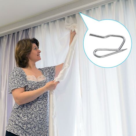 CREA Wabjtam Lot de 100 épingles à crochets pour rideaux, épingles à crochets en métal pour plis de rideaux, rideaux de porte et rideaux de douche (argent)