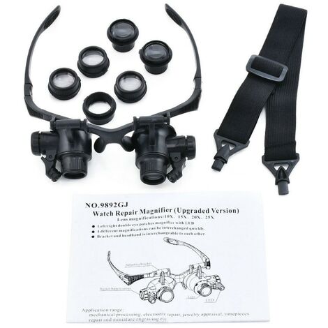 Grossissement CREA 10x 15x 20x 25x, Loupe à lumière LED réglable pour bijoutiers horlogers (1/4)