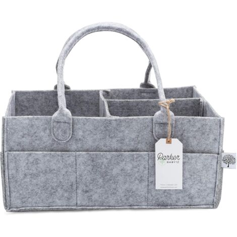 Panier à Couches Bébé - Rangement Chambre & Voiture - Gris - Séparateur Amovible - Poignée