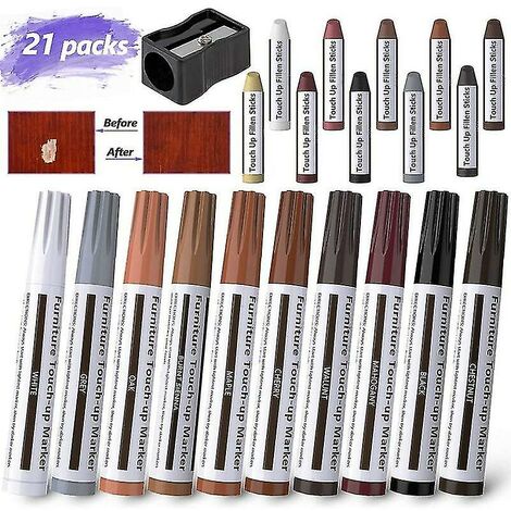 Lot De 12 Feutres De Retouche Pour Meubles En Bois AGT | 3 Teintes | Réparation Rayures Et Éraflures