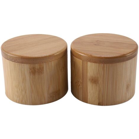 CREA 2 pièces boîtes de rangement boîte à sel en bois boîte de rangement en bambou avec couvercle pivotant magnétique conteneur pour cuisine (1/5)