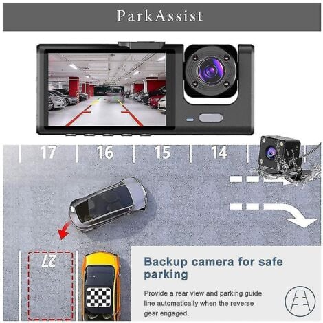 3 Camera Lens Car Dvr 3-channel Dash Cam Hd 1080p Front And Rear Inside Dashcam Video Recorder Nigh