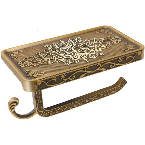 Toilet Paper Holder With Phone Shelf, Anti-rust Aluminum Toilet Paper Roll Holder, Antique (1/5)