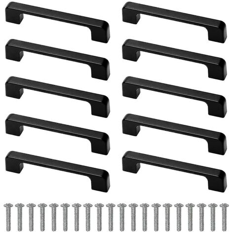 10 Pieces Cabinet Handles Black With Screw For Kitchen Cupboard Wardrobe Hole Centre 96mm (1/4)