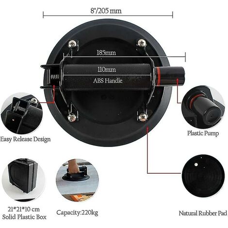 8'' Heavy Duty Hand-held Vacuum Lifter With Vacuum Gauge | 200 Kg