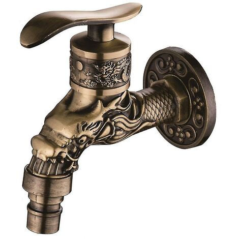 Washing Machine Faucet Retro Vintage Carved Home Sink Garden Single Faucet Water Tap--yh B005 Ancient Cyan (1/5)