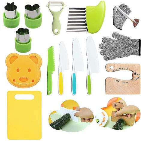 Couteau en bois pour enfants 13 pièces pour la cuisine, couteaux sans danger pour les enfants coupant les légumes et les fruitsCREA