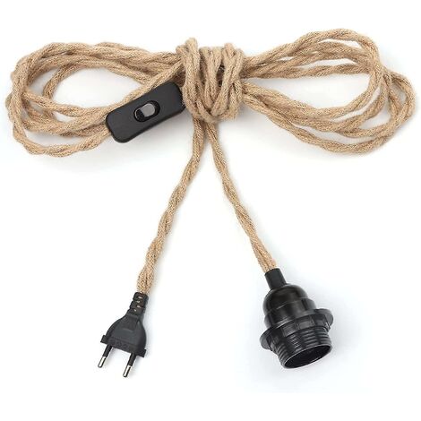 CREA Hemp Rope Chandelier 4.5m Cable, E27 Socket Switch With Bulb Cable Wire, For Diy Lamp Pendant Light Industrial Pendant Light Chandelier Vintage Electr (1/5)