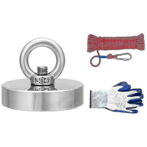 Crea – Aimant néodyme 35-600kg pour détection de trésors – Corde 20m et gants inclus – Force de traction maximale pour pêche magnétique