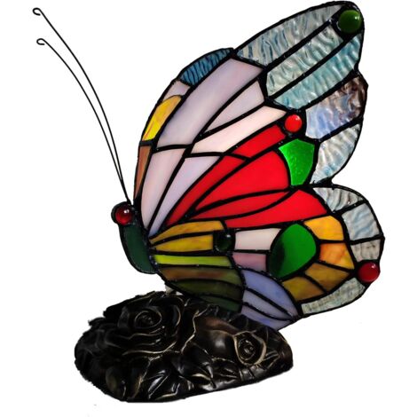 Lampe de Style Tiffany, Lampe de chevet avec papillon, Vintage Vitrail Style Table Lampe, Lampe art deco, Pour Chambre Salon [Classe énergétique E]