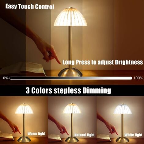 Lampe de Table Sans Fil Rechargeable Moderne, Lampe de Chevet LED Tactile Dimmable, Lampe à Poser Doré Portable pour Intérieur y Extérieur, 3 Températures de Couleur, Batterie 1800 mAh [Classe énergét