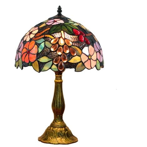 12 pouces vintage pastorale fleurs magnifiques vitrail style lampe de table lampe de chambre lampe de chevet [Classe énergétique A+]