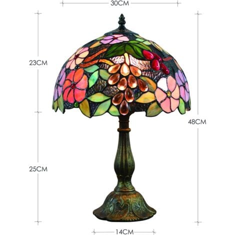 12 pouces vintage pastorale fleurs magnifiques vitrail style lampe de table lampe de chambre lampe de chevet [Classe énergétique A+]
