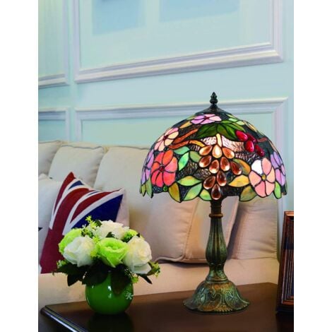 12 pouces vintage pastorale fleurs magnifiques vitrail style lampe de table lampe de chambre lampe de chevet [Classe énergétique A+]