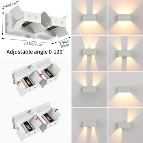 Applique murale LED intérieure/extérieure avec détecteur de mouvement, 24 W, applique murale extérieure étanche IP 65, blanc chaud 3000 K, angle d'éclairage réglable vers le haut et vers le bas.