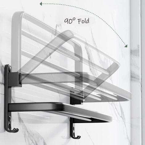 Sèche-serviettes mural salle de bain CREA aluminium, porte-serviettes pliable, support de rangement (40 cm)