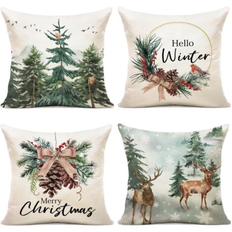 Taies d'oreiller de Noël 45 x 45 cm, lot de 4 oreillers de Noël, taies d'oreiller décoratives en lin pour décoration de Noël, décoration intérieure de la maison (1/5)