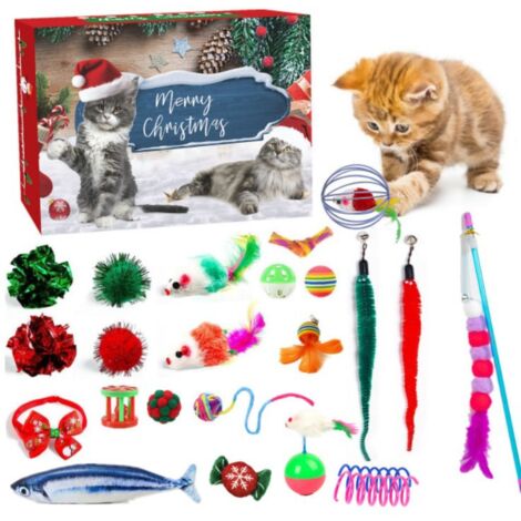Calendrier de l'Avent pour chat Kit de jouets interactifs pour chat  Fausse boule de cloche de souris en forme de poisson, cadeau pour les amoureux des chats (1/2)