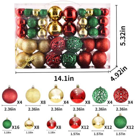 CREA Ensemble de décorations de Noël, 100 pièces, décorations d'arbre de Noël pour mariages, vacances, décorations de Noël intérieures et extérieures (colorées) (1/5)