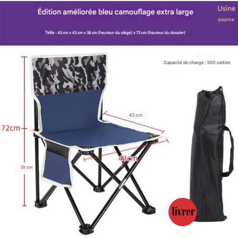 Chaise de camping pliable et portable, capacité de charge de 300 kg, avec sac de rangement, chaise pliante, adaptée au jardin, au camping, aux voyages (1/5)