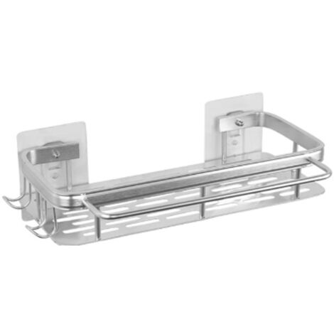 Étagère de rangement rectangulaire en aluminium argenté pour cuisine et salle de bain, type ventouse, prête à l'emploi, sans perforation - CREA (1/4)