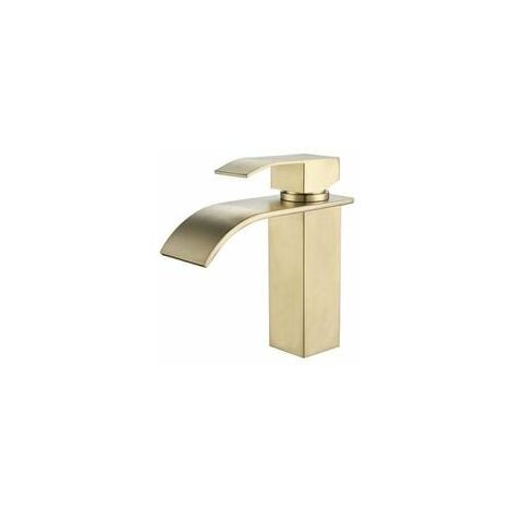 Robinet cascade doré pour lavabo de salle de bain, mélange eau chaude et eau froide, acier inoxydable 304 (1/4)