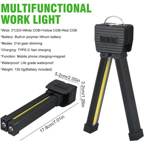 Lampe De Gym Magnétique Et Portable - 7 Niveaux De Luminosité, Pivotante à 180°, Idéale Pour Le Yoga, Le Jardinage