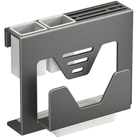Porte-couteaux en acier inoxydable 304 avec support de rangement pour baguettes – Organiseur mural/de bureau sans perçage pour couverts, planches à découper et couvercles (gris pistolet), (1/5)