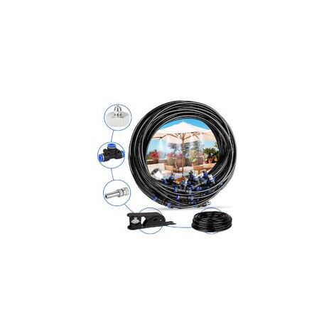 Brumisateur de Terrasse, 15M 15Buse Système de Brumisation Brumisateur Jardin Refroidissement avec Tuyau Durable et Buses Amovibles pour Jardin Terrasse Trampoline Serre (1/4)