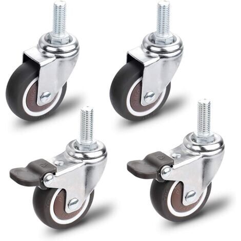 Roulettes pour Meubles, 2 Pièces Roulette Pivotante avec Frein + 2 Pièces Roulette Pivotante sans Frein, M10x25mm Universelles Roulettes pour Meubles, Capacité de Charge 30 KG par Roulettes