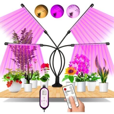 Lampe de Plante, 80 LEDs Lampe de Croissance à 360Ḟ Éclairage Horticole Avec, Lampe Pour Plante 4 Têtes Lampe Croissance Spectre Complet Avec Chronométrage AUTO - ON / OFF 4H / 8H / 12H