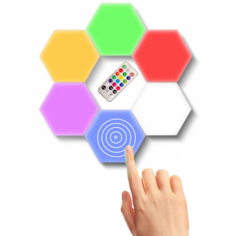 Panneau LED Mural avec Télécommande, Intelligent Lumières Hexagonales Contrôle Tactile RGB Lampe Gaming Veilleuses DIY Géométrie Module d'épissurage pour Gaming Setup,Deco Accueil/Bar/Fête,Paquet de 6 (1/5)