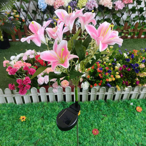 Lot de 2 lampes solaires de jardin avec 14 fleurs de lys, lampes solaires de jardin, lampes solaires de fleurs, lampes décoratives d'extérieur étanches (1/4)
