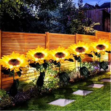 Lot de 4 lampes solaires décoratives d'extérieur à motif tournesol, blanc chaud (1/4)