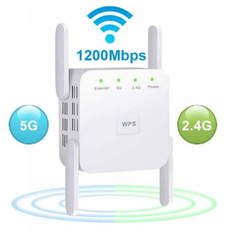 Crea – Répéteur Wi-Fi double bande 1200 Mbit/s – 4 antennes externes – Port Ethernet – Couverture jusqu'à 1500 pieds carrés