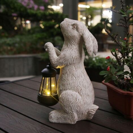 Statue de jardin Lapin avec lumières solaires - Statue de lapin Décoration d'Halloween Décoration de lapin d'extérieur Convient pour pelouse, balcon, décoration de terrasse de jardin d'art de cour (1/5)
