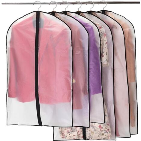Housses à vêtements zippées CREA, lot de 6, anti-poussière et anti-mites, PEVA translucide, imperméables et respirantes, 60 x 140 cm, noires
