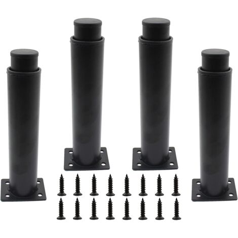 Lot de 4 pieds de meubles réglables en métal, hauteur réglable de 0 à 140 mm, pour armoires de cuisine, lits et tables - Noir (1/4)