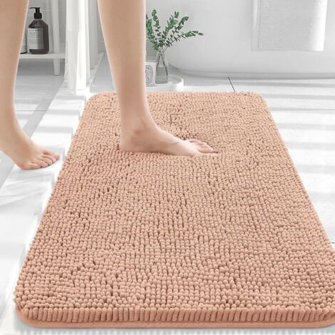 Tapis de bain 50x80cm, tapis de bain chenille ultra doux et absorbant, dos en caoutchouc, séchage rapide, lavable en machine, accessoire de décoration intérieure, camel (1/5)