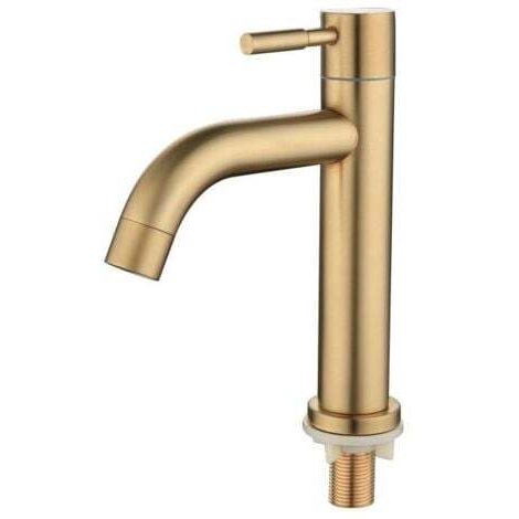 Robinet d'eau froide simple pour lavabo de salle de bain en laiton, robinet de lavabo à poignée unique avec tuyau d'arrivée d'eau, or brossé (simple froid)