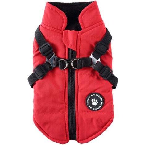 Doudoune imperméable et chaude/manteau pour chiot avec harnais, convient aux chiens de petite et moyenne taille, rouge (2XL). (1/5)